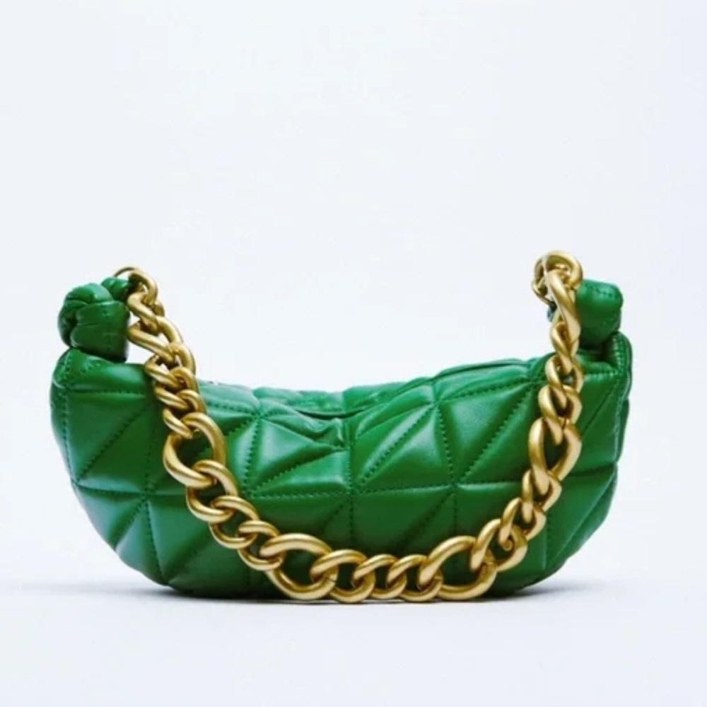 ZARA Quilted Leather Green Handbag